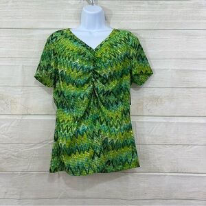 Izod Green Zig Zag Sheer Short Sleeve Top